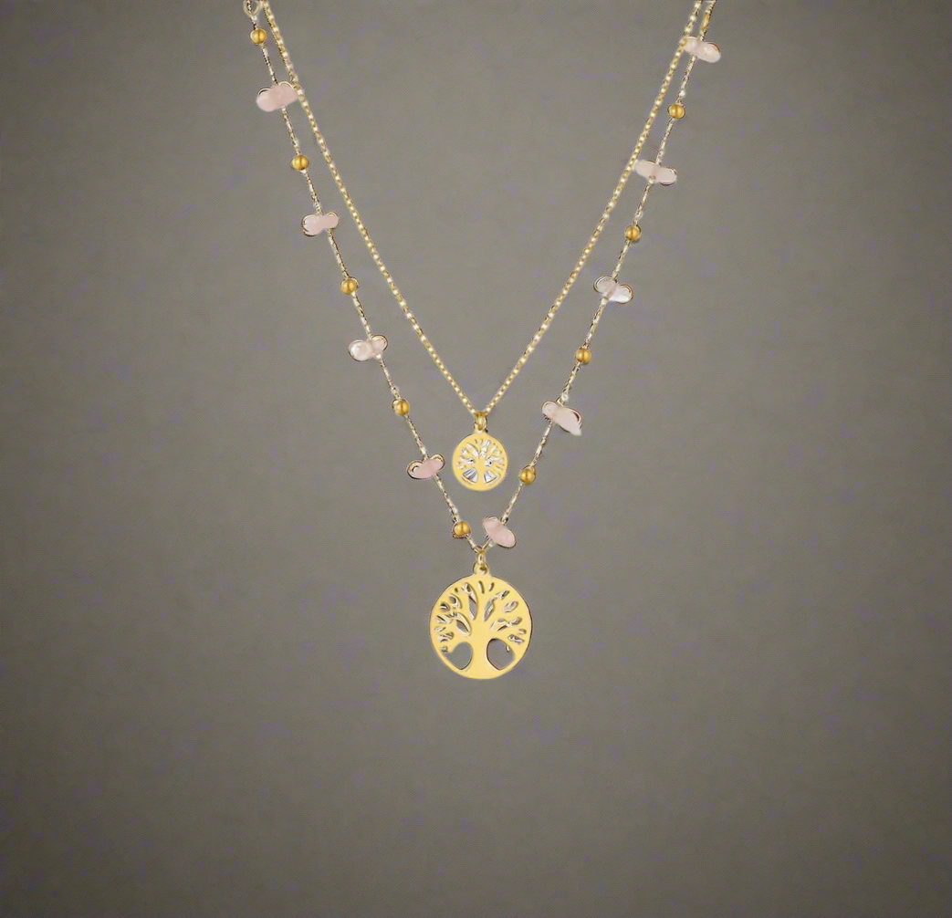 Tree of life rose quartz necklace