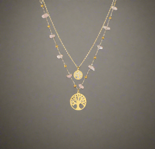 Tree of life rose quartz necklace